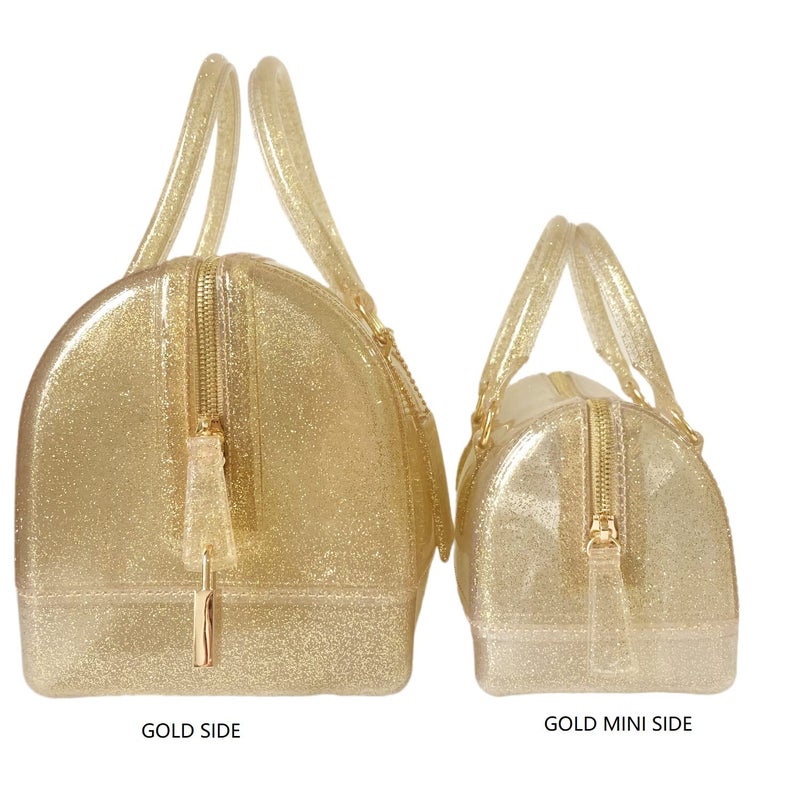 MIFORINES Ladies Summer Jelly Pillow-shaped Top Handle Handbag Candy Color Transparent Crystal Purse (Glitter Gold) - Image 5